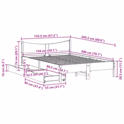 vidaXL Bed Frame with Drawers Bed Base Solid Wood Pine - white, 150 x 200 cm - Additional view 10