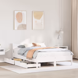 vidaXL Bed Frame with Drawers Bed Base Solid Wood Pine - white, 150 x 200 cm