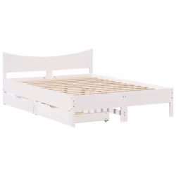 vidaXL Bed Frame with Drawers Bed Base Solid Wood Pine - white, 140 x 200 cm