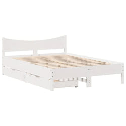 vidaXL Bed Frame with Drawers Bed Base Solid Wood Pine - white, 140 x 200 cm