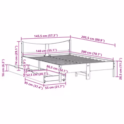 vidaXL Bed Frame with Drawers Bed Base Solid Wood Pine - white, 140 x 200 cm
