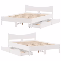 vidaXL Bed Frame with Drawers Bed Base Solid Wood Pine - white, 140 x 190 cm - Additional view 7