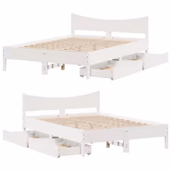 vidaXL Bed Frame with Drawers Bed Base Solid Wood Pine - white, 135 x 190 cm - Additional view 8