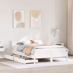 vidaXL Bed Frame with Drawers Bed Base Solid Wood Pine - white, 120 x 190 cm