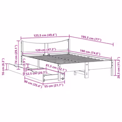 vidaXL Bed Frame with Drawers Bed Base Solid Wood Pine - white, 120 x 190 cm