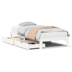 vidaXL Bed Frame with Drawers Bed Wax Solid Wood Pine - white, 75 x 190 cm