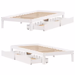 vidaXL Bed Frame with Drawers Bed Wax Solid Wood Pine - white, 75 x 190 cm - Additional view 8