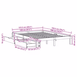vidaXL Bed Frame with Drawers Bed Wax Solid Wood Pine - white, 120 x 190 cm - Additional view 3