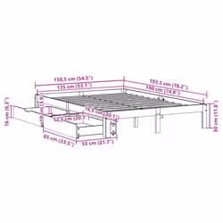 vidaXL Bed Frame with Drawers Bed Wax Solid Wood Pine - white, 135 x 190 cm - Additional view 3