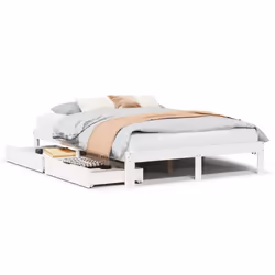 vidaXL Bed Frame with Drawers Bed Wax Solid Wood Pine - white, 140 x 190 cm