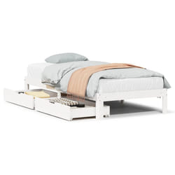 vidaXL Bed Frame with Drawers Bed Wax Solid Wood Pine - white, 90 x 200 cm
