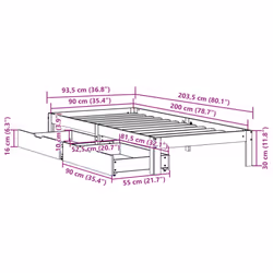 vidaXL Bed Frame with Drawers Bed Wax Solid Wood Pine - white, 90 x 200 cm - Additional view 10