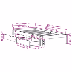 vidaXL Bed Frame with Drawers Bed Wax Solid Wood Pine - white, 100 x 200 cm - Additional view 10