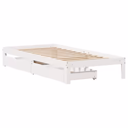 vidaXL Bed Frame with Drawers Bed Wax Solid Wood Pine - white, 100 x 200 cm