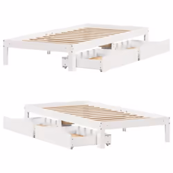 vidaXL Bed Frame with Drawers Bed Wax Solid Wood Pine - white, 100 x 200 cm - Additional view 8