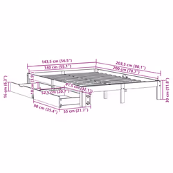 vidaXL Bed Frame with Drawers Bed Wax Solid Wood Pine - white, 140 x 200 cm