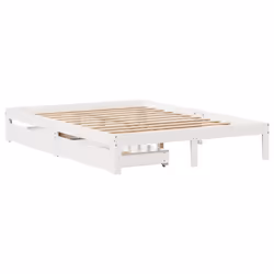 vidaXL Bed Frame with Drawers Bed Wax Solid Wood Pine - white, 150 x 200 cm