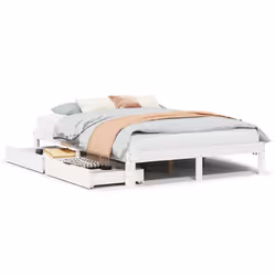 vidaXL Bed Frame with Drawers Bed Wax Solid Wood Pine - white, 160 x 200 cm