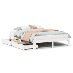 vidaXL Bed Frame with Drawers Bed Wax Solid Wood Pine - white, 160 x 200 cm