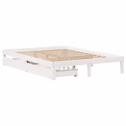 vidaXL Bed Frame with Drawers Bed Wax Solid Wood Pine - white, 160 x 200 cm