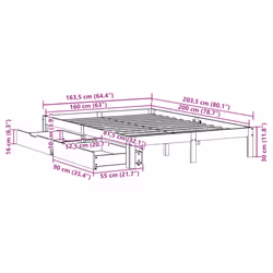 vidaXL Bed Frame with Drawers Bed Wax Solid Wood Pine - white, 160 x 200 cm