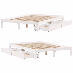 vidaXL Bed Frame with Drawers Bed Wax Solid Wood Pine - white, 160 x 200 cm - Additional view 8