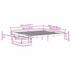 vidaXL Bed Frame with Drawers Bed Wax Solid Wood Pine - white, 180 x 200 cm - Additional view 10