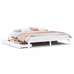 vidaXL Bed Frame with Drawers Bed Wax Solid Wood Pine - white, 200 x 200 cm