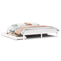 vidaXL Bed Frame with Drawers Bed Wax Solid Wood Pine - white, 200 x 200 cm