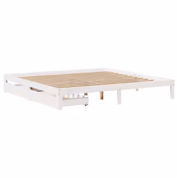 vidaXL Bed Frame with Drawers Bed Wax Solid Wood Pine - white, 200 x 200 cm