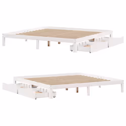 vidaXL Bed Frame with Drawers Bed Wax Solid Wood Pine - white, 200 x 200 cm - Additional view 8