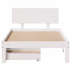 vidaXL Bed Frame with Drawers White 75x190 cm Small Single Solid Wood Pine