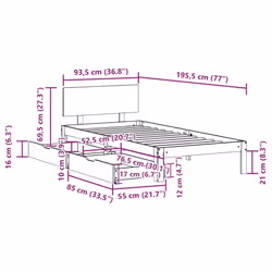 vidaXL Bed Frame with Drawers Bed Base White 90x190 cm Single Solid Wood Pine