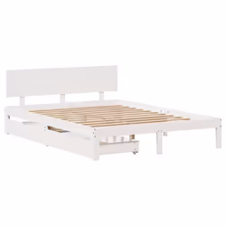 vidaXL Bed Frame with Drawers Bed Base Solid Wood Pine - white, 120 x 190 cm