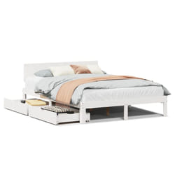 vidaXL Bed Frame with Drawers Bed Base Solid Wood Pine - white, 135 x 190 cm