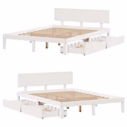 vidaXL Bed Frame with Drawers Bed Base Solid Wood Pine - white, 135 x 190 cm - Additional view 8