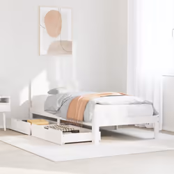 vidaXL Bed Frame with Drawers Bed Base Solid Wood Pine - white, 90 x 200 cm