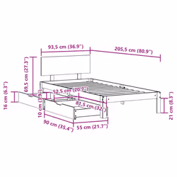 vidaXL Bed Frame with Drawers Bed Base Solid Wood Pine - white, 90 x 200 cm