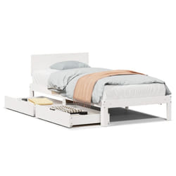 vidaXL Bed Frame with Drawers Bed Base Solid Wood Pine - white, 100 x 200 cm