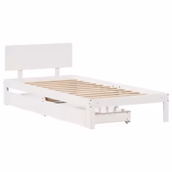 vidaXL Bed Frame with Drawers Bed Base Solid Wood Pine - white, 100 x 200 cm