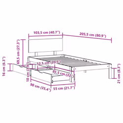 vidaXL Bed Frame with Drawers Bed Base Solid Wood Pine - white, 100 x 200 cm