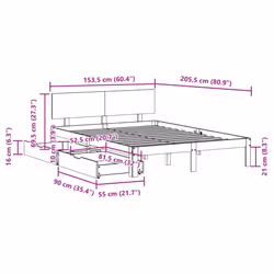 vidaXL Bed Frame with Drawers Bed Base Solid Wood Pine - white, 150 x 200 cm - Additional view 10