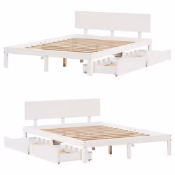 vidaXL Bed Frame with Drawers Bed Base Solid Wood Pine - white, 150 x 200 cm - Additional view 8