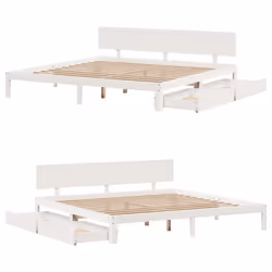 vidaXL Bed Frame with Drawers Bed Base Solid Wood Pine - white, 200 x 200 cm - Additional view 8