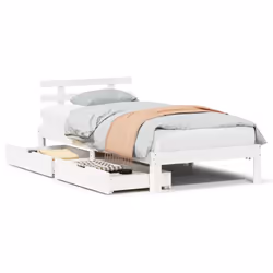 vidaXL Bed Frame with Drawers Bed Base Solid Wood Pine - white, 75 x 190 cm