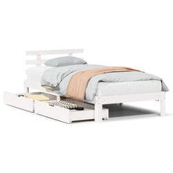 vidaXL Bed Frame with Drawers Bed Base Solid Wood Pine - white, 75 x 190 cm