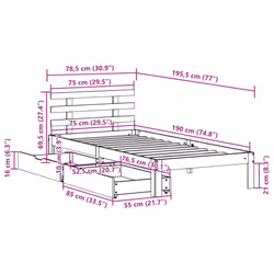 vidaXL Bed Frame with Drawers Bed Base Solid Wood Pine - white, 75 x 190 cm - Additional view 10