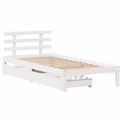 vidaXL Bed Frame with Drawers Bed Base Solid Wood Pine - white, 75 x 190 cm