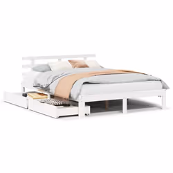 vidaXL Bed Frame with Drawers Bed Base Solid Wood Pine - white, 140 x 190 cm