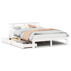 vidaXL Bed Frame with Drawers Bed Base Solid Wood Pine - white, 140 x 190 cm